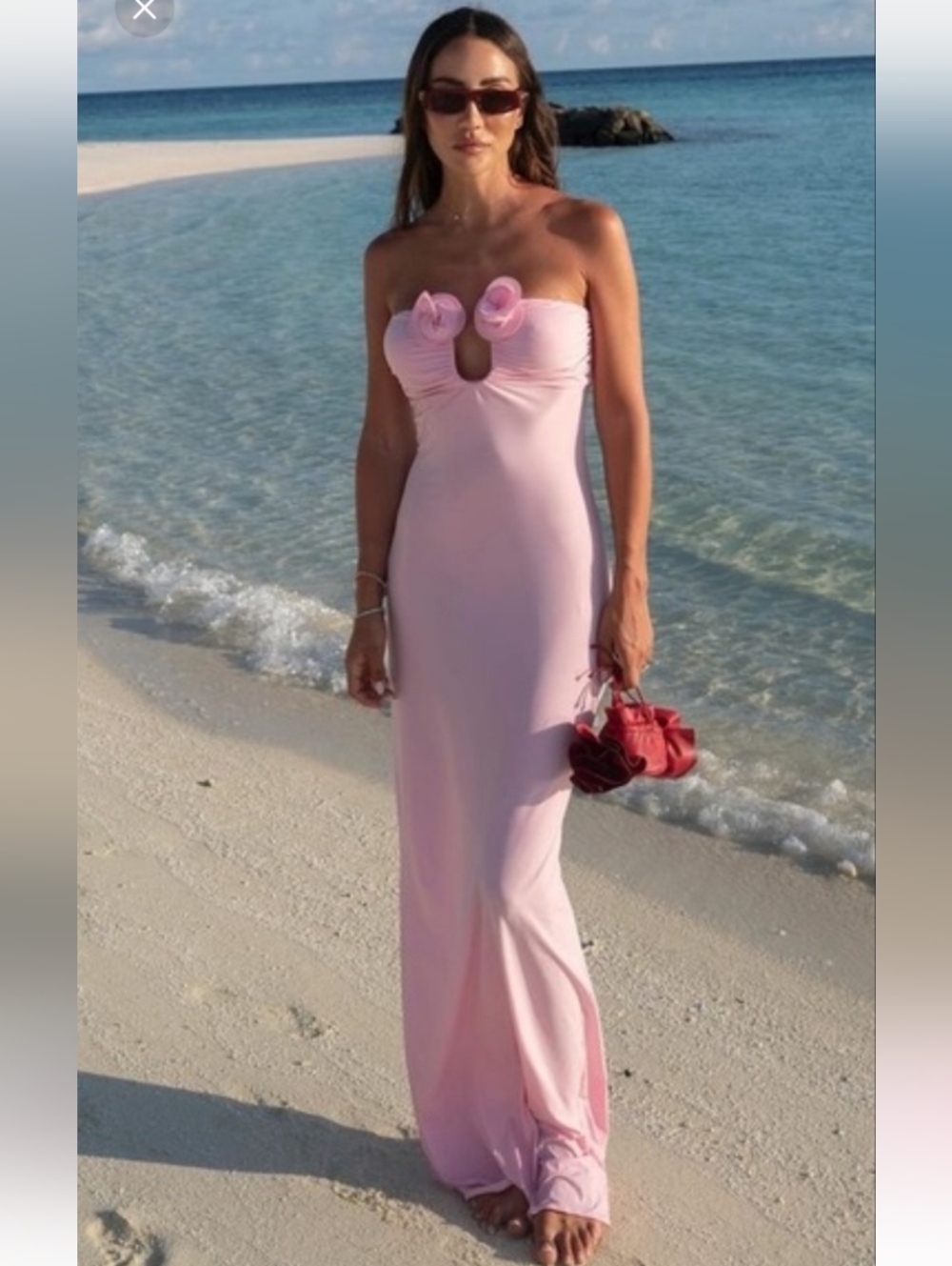 Magda Butrym Strapless Pink Maxi Dress with Rosette Detail